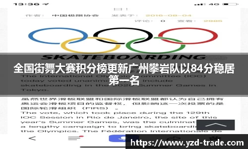全国街舞大赛积分榜更新广州攀岩队以84分稳居第一名